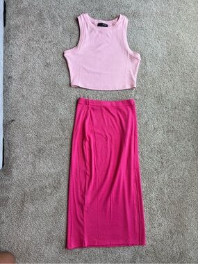 Two-Tone Pink Crop Tank & Hot Pink Maxi Skirt Set & Black set (both sets)